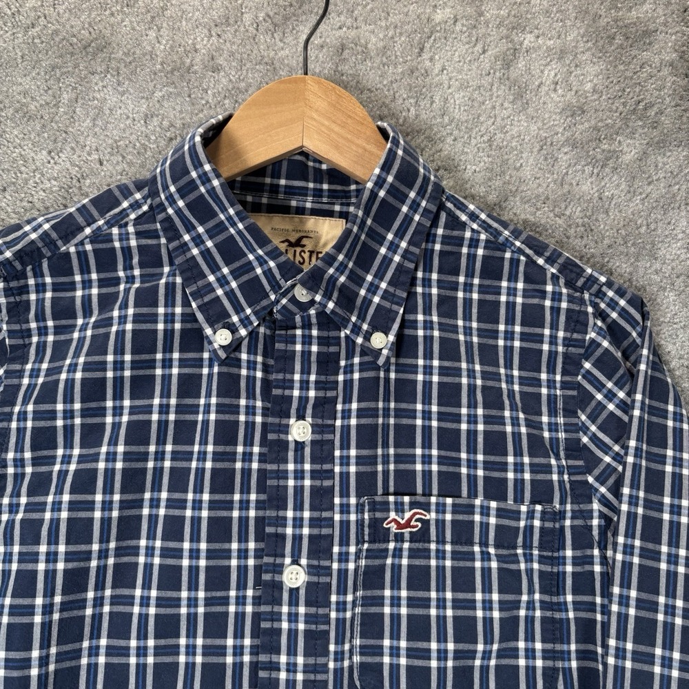 Vintage Hollister Shirt Men M Blue Plaid Long Sleeve‎ Button Up Logo Surf Y2K